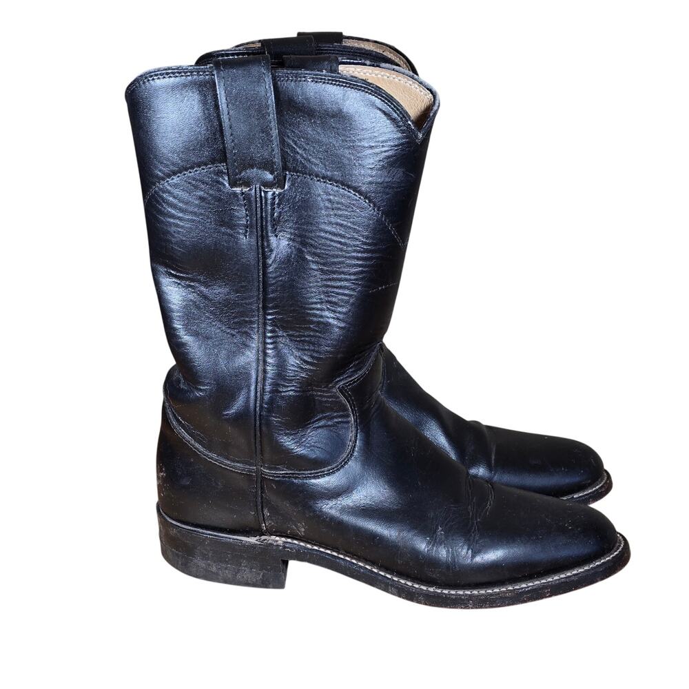 Justin Cora L3703 Black Leather Cowboy Cowgirl Boots Womens 5 R Rodeo Western